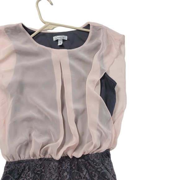 Speechless Mini Sleeveless Dress Blouson Top Sz M Skirt  Pink Chiffon Gray Lace - Picture 15 of 16